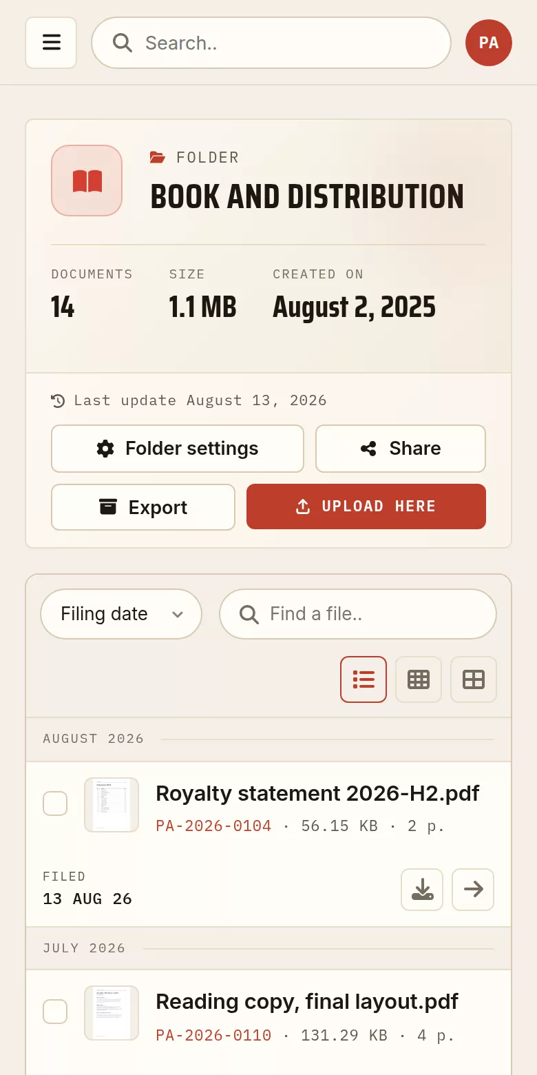 The folder of a self-published book, read on a phone.